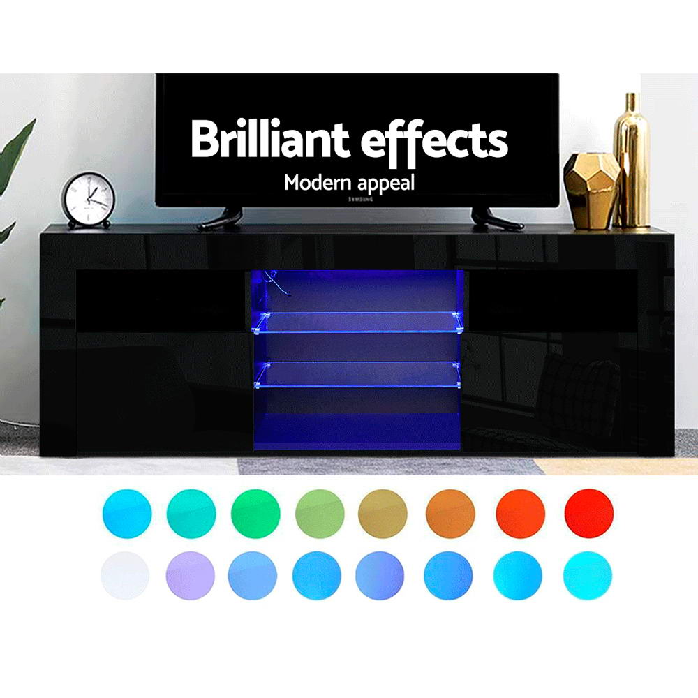 Artiss TV Cabinet Entertainment Unit Stand RGB LED Gloss Furniture 160cm Black Artiss