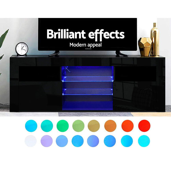 Artiss TV Cabinet Entertainment Unit Stand RGB LED Gloss Furniture 160cm Black Artiss