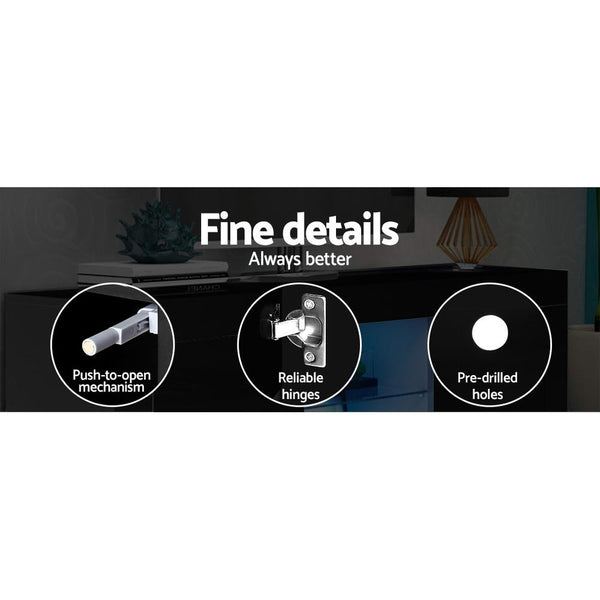 Artiss TV Cabinet Entertainment Unit Stand RGB LED Gloss Furniture 160cm Black Artiss