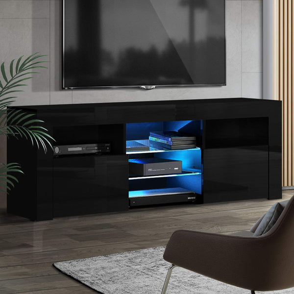 Artiss TV Cabinet Entertainment Unit Stand RGB LED Gloss Furniture 160cm Black Artiss