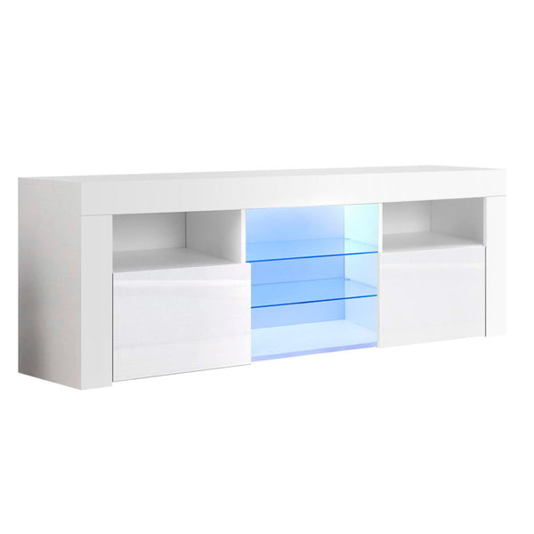 Artiss TV Cabinet Entertainment Unit Stand RGB LED Gloss Furniture 160cm White Artiss