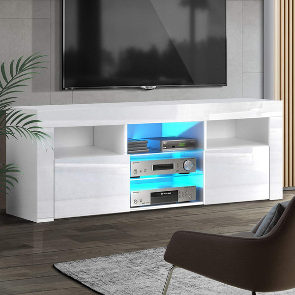 Artiss TV Cabinet Entertainment Unit Stand RGB LED Gloss Furniture 160cm White Artiss