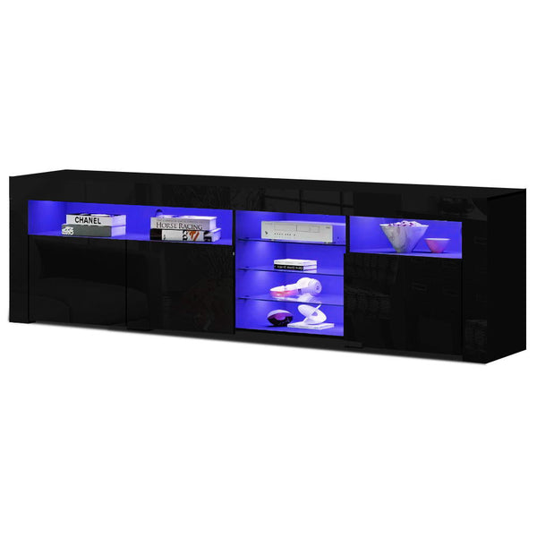 Artiss TV Cabinet Entertainment Unit Stand RGB LED Gloss 3 Doors 180cm Black Artiss