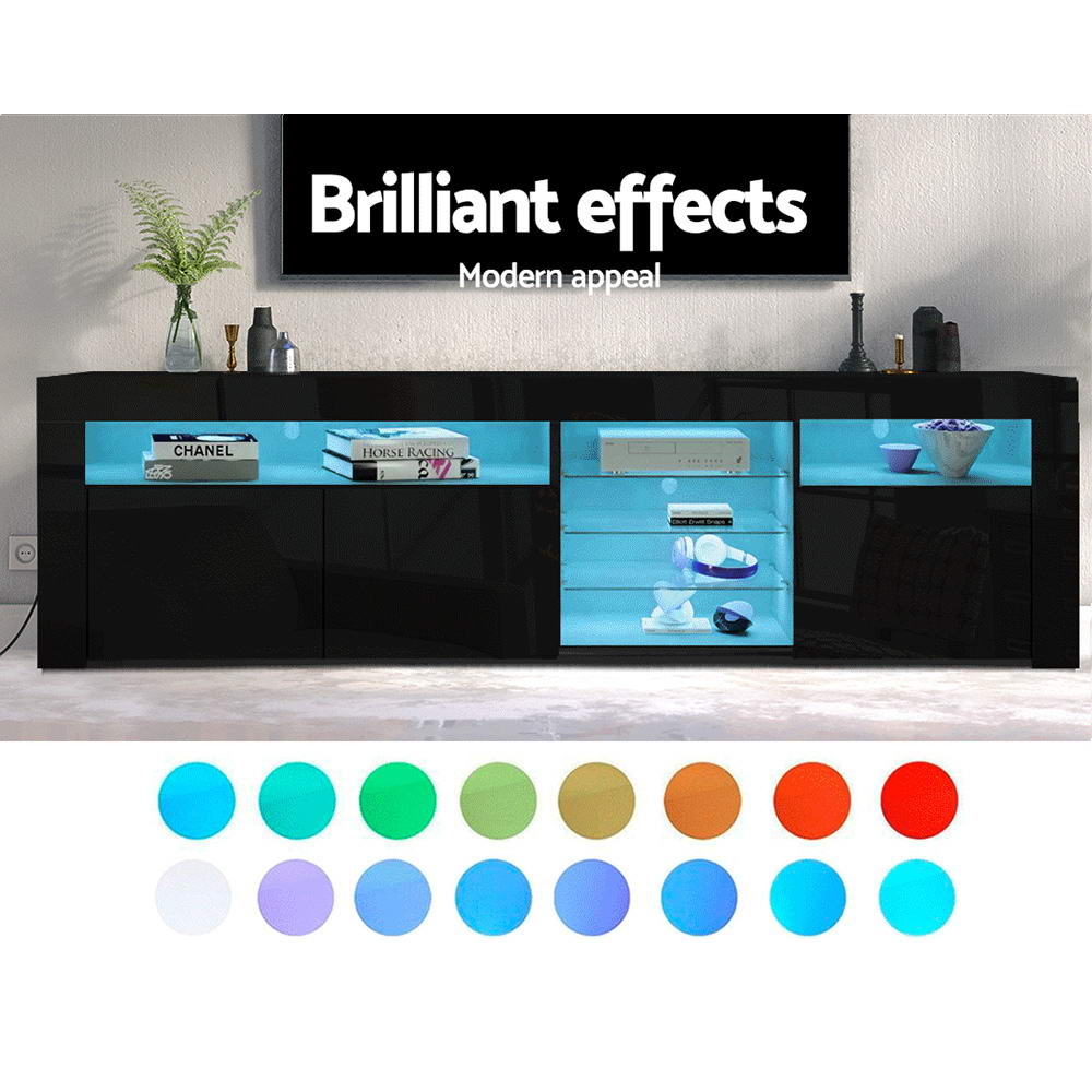 Artiss TV Cabinet Entertainment Unit Stand RGB LED Gloss 3 Doors 180cm Black Artiss