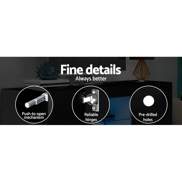 Artiss TV Cabinet Entertainment Unit Stand RGB LED Gloss 3 Doors 180cm Black Artiss
