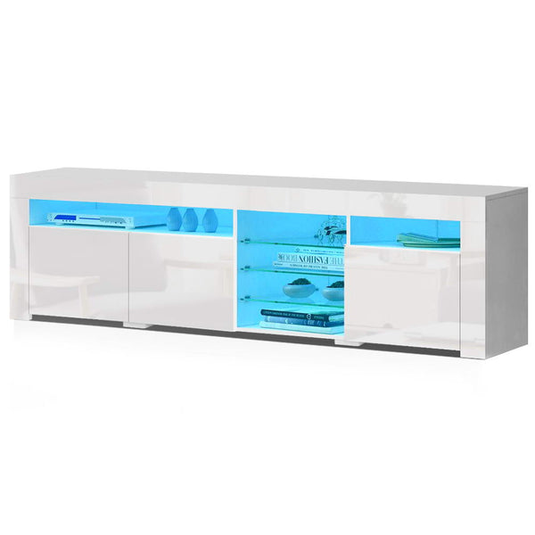 Artiss TV Cabinet Entertainment Unit Stand RGB LED Gloss 3 Doors 180cm White Artiss