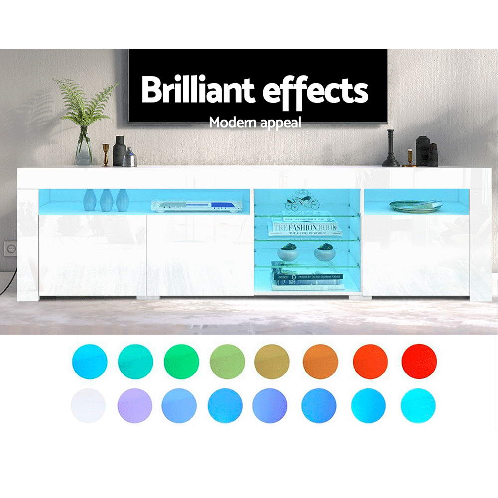 Artiss TV Cabinet Entertainment Unit Stand RGB LED Gloss 3 Doors 180cm White Artiss