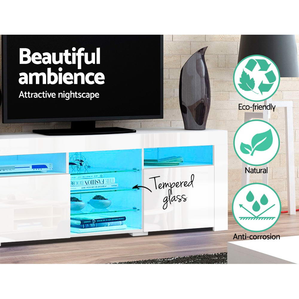 Artiss TV Cabinet Entertainment Unit Stand RGB LED Gloss 3 Doors 180cm White Artiss