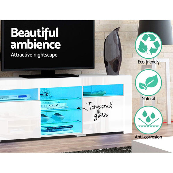 Artiss TV Cabinet Entertainment Unit Stand RGB LED Gloss 3 Doors 180cm White Artiss