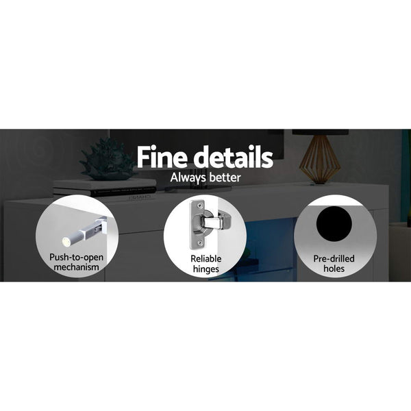 Artiss TV Cabinet Entertainment Unit Stand RGB LED Gloss 3 Doors 180cm White Artiss