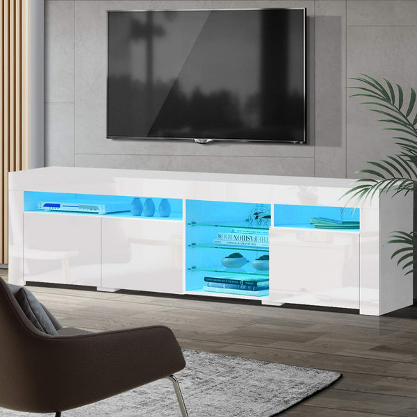 Artiss TV Cabinet Entertainment Unit Stand RGB LED Gloss 3 Doors 180cm White Artiss