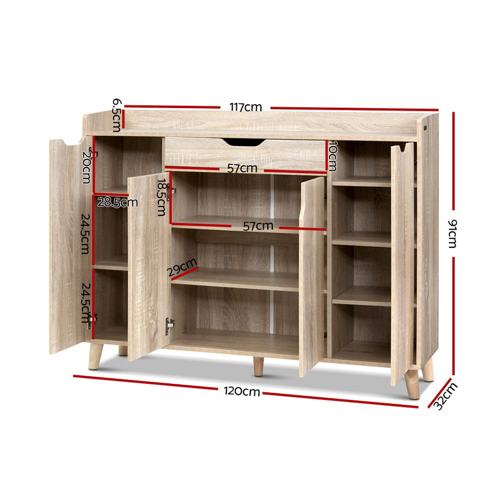 Artiss Shoe Cabinet Shoes Storage Rack 120cm Organiser Drawer Cupboard Wood Artiss