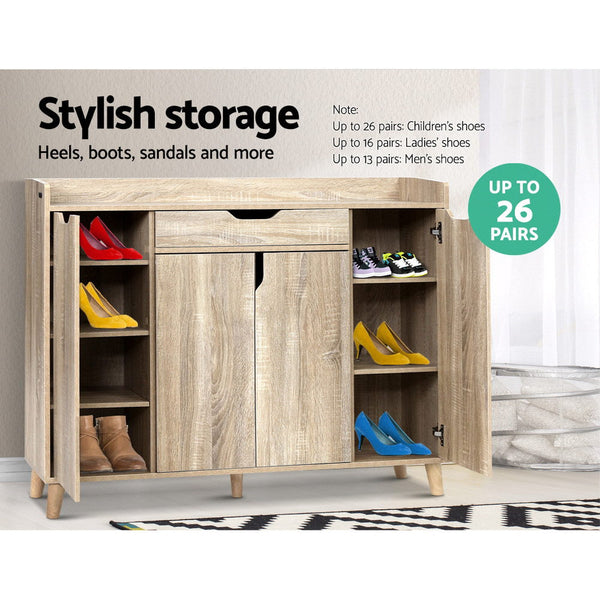 Artiss Shoe Cabinet Shoes Storage Rack 120cm Organiser Drawer Cupboard Wood Artiss