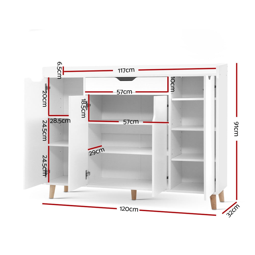 Artiss Shoe Cabinet Shoes Storage Rack 120cm Organiser White Drawer Cupboard Artiss