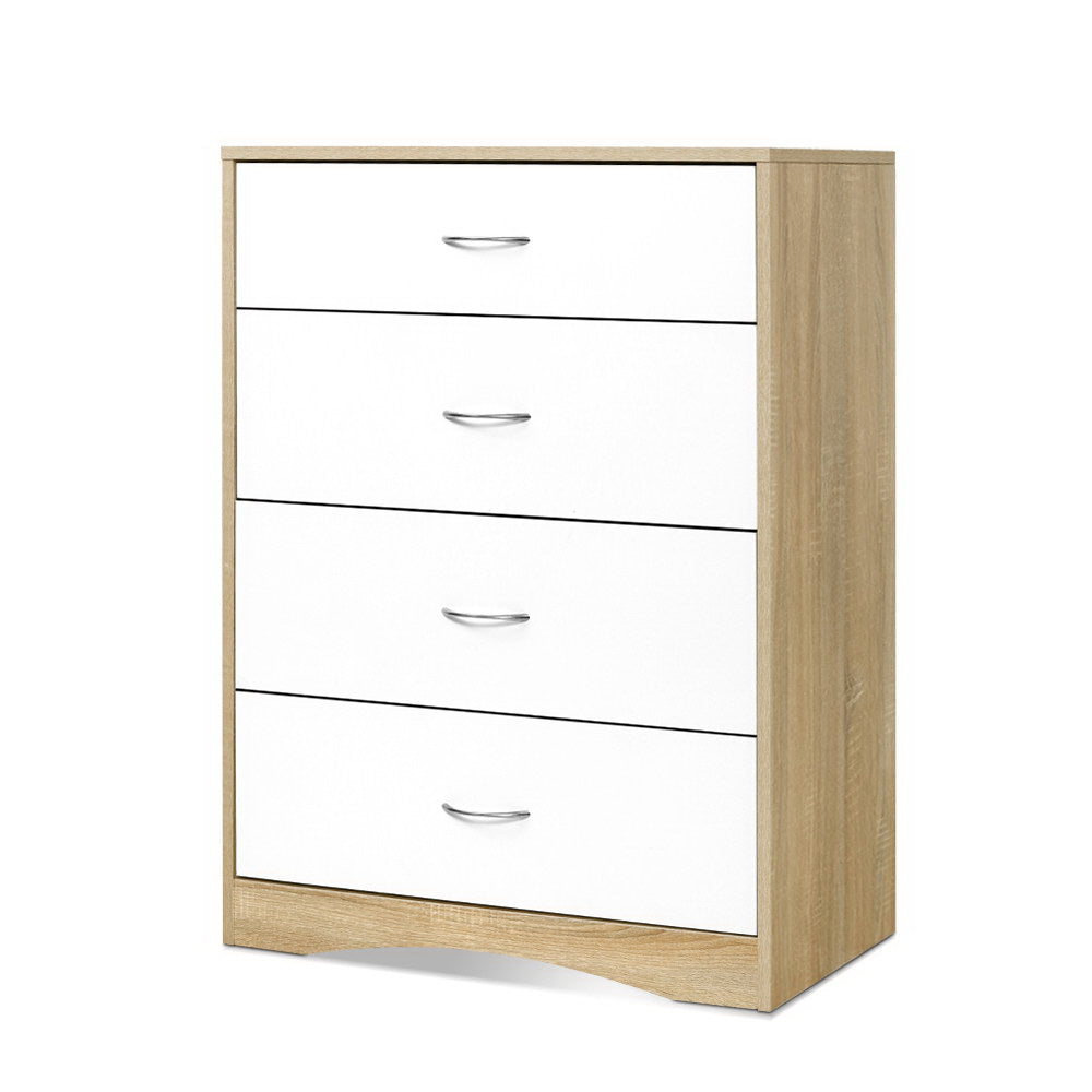 Artiss 4 Chest of Drawers Tallboy Dresser Table Bedroom Storage White Wood Cabinet Artiss