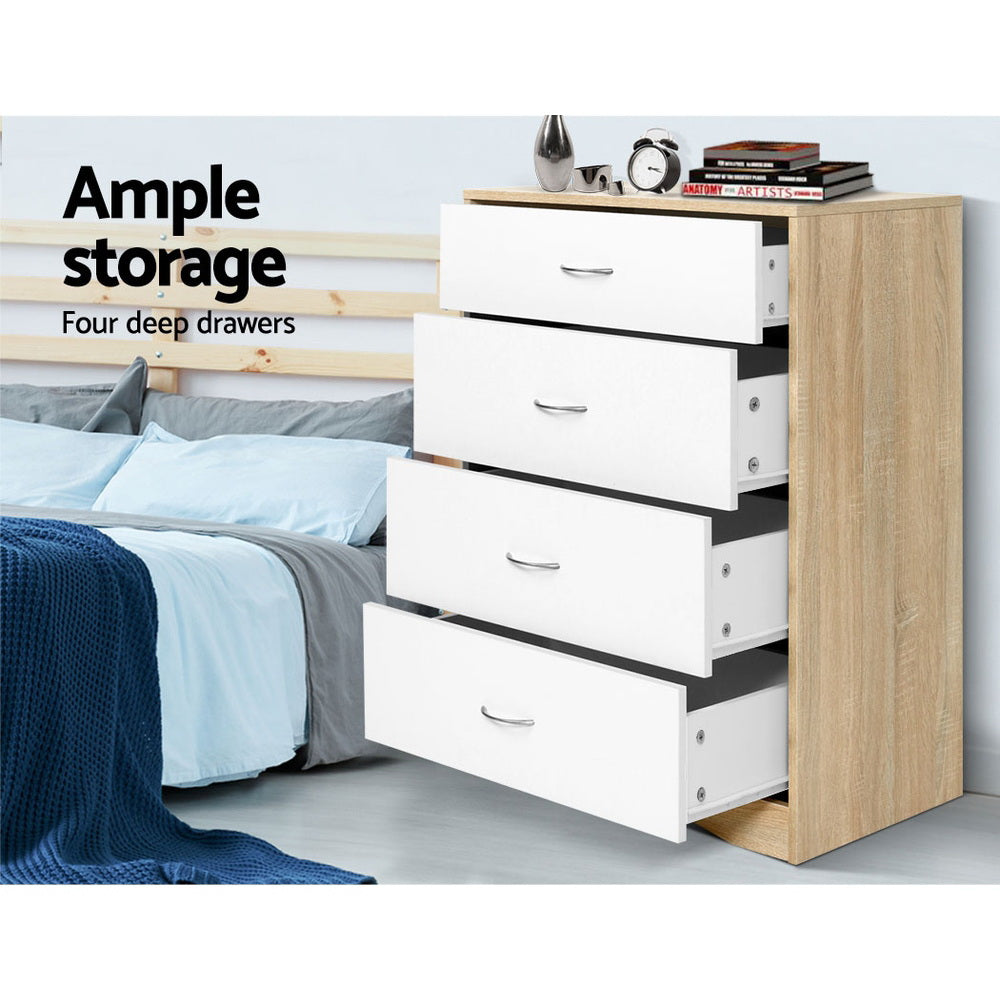 Artiss 4 Chest of Drawers Tallboy Dresser Table Bedroom Storage White Wood Cabinet Artiss