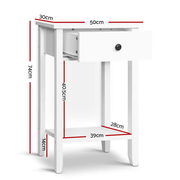 Bedside Tables Drawer Side Table Nightstand White Storage Cabinet White Shelf Artiss