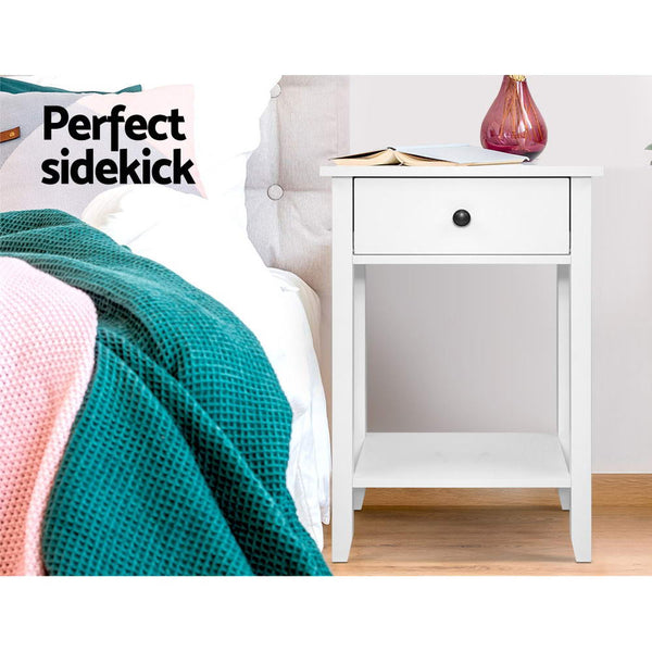 Bedside Tables Drawer Side Table Nightstand White Storage Cabinet White Shelf Artiss