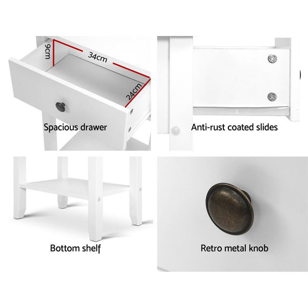 Bedside Tables Drawer Side Table Nightstand White Storage Cabinet White Shelf Artiss