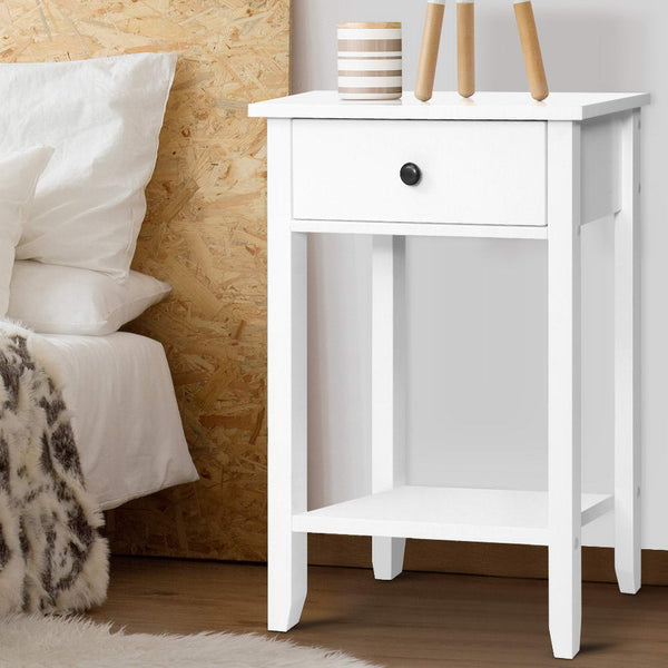 Bedside Tables Drawer Side Table Nightstand White Storage Cabinet White Shelf Artiss