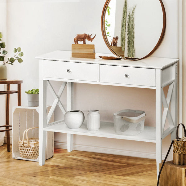 Artiss Console Table Hall Side Entry 2 Drawers Display White Desk Furniture Artiss
