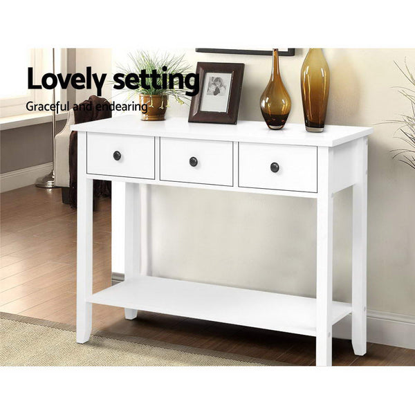 Hallway Console Table Hall Side Entry 3 Drawers Display White Artiss