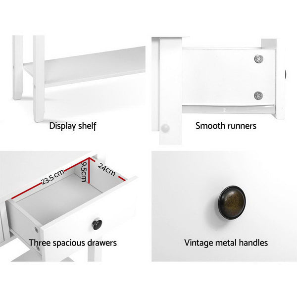 Hallway Console Table Hall Side Entry 3 Drawers Display White Artiss