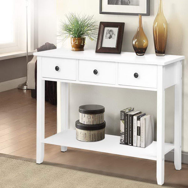 Hallway Console Table Hall Side Entry 3 Drawers Display White Artiss