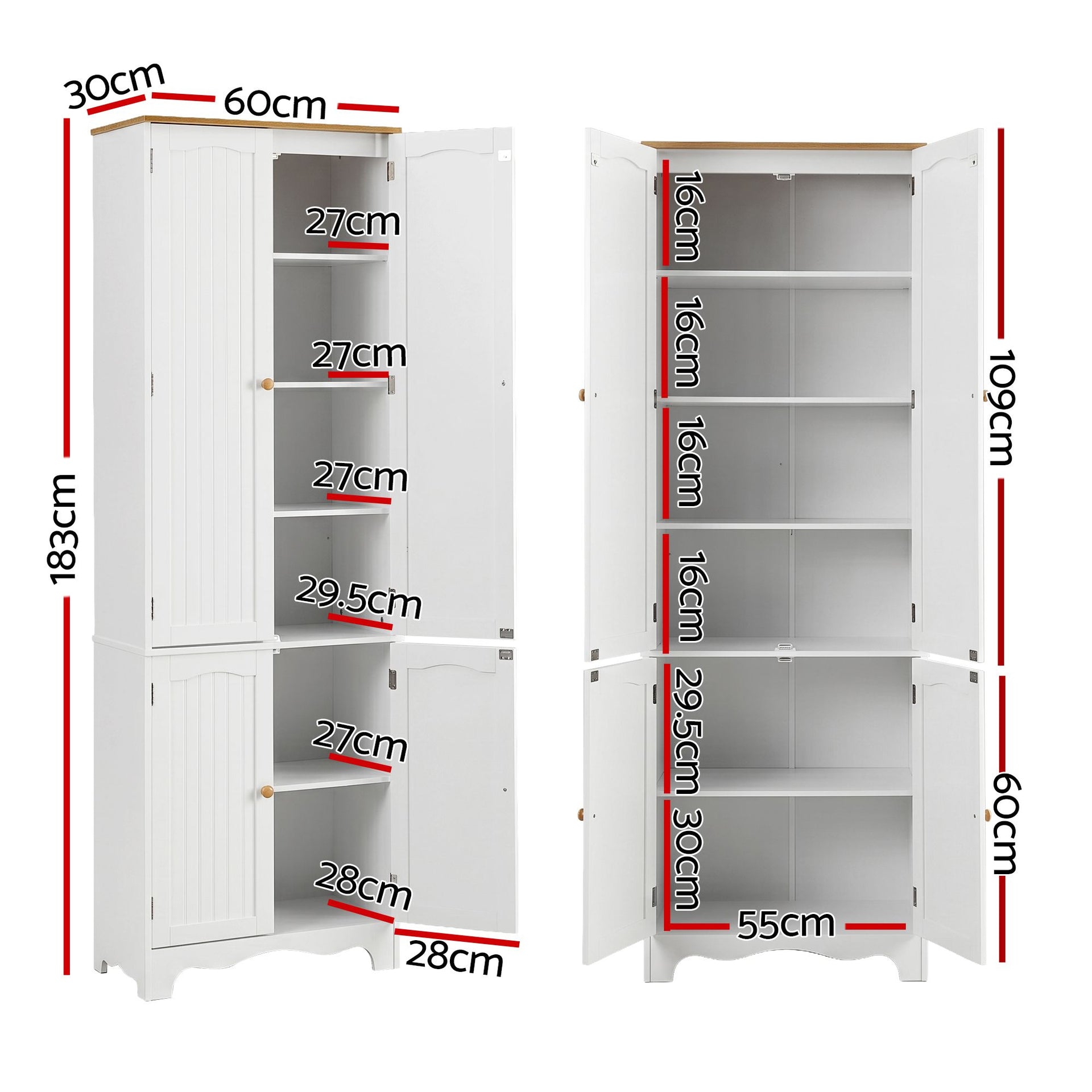 Artiss 2x Buffet Sideboard Pantry Cabinet Cupboard 6-Tiers Storage Shelves BERNE Awezingly
