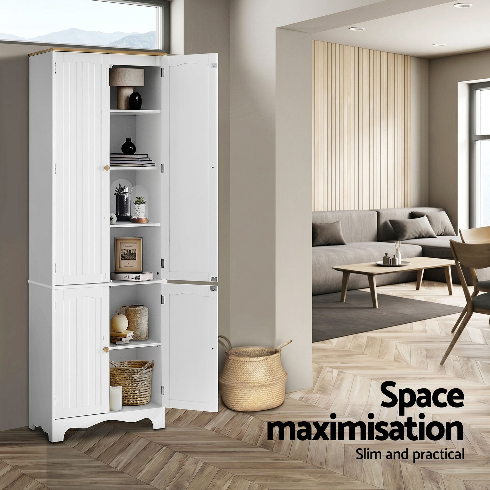 Artiss 2x Buffet Sideboard Pantry Cabinet Cupboard 6-Tiers Storage Shelves BERNE Awezingly
