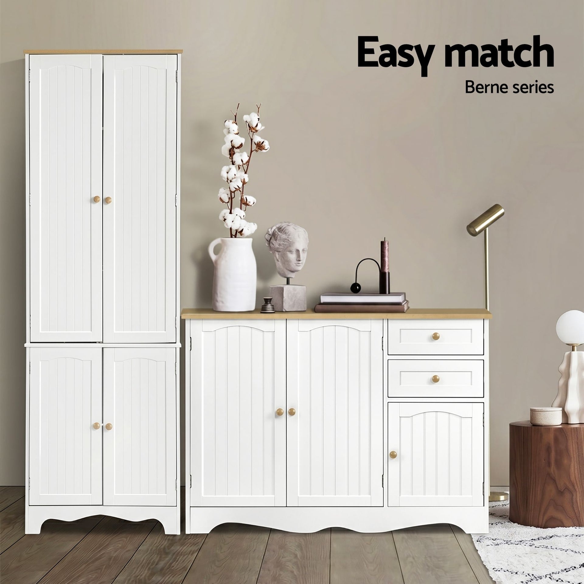 Artiss 2x Buffet Sideboard Pantry Cabinet Cupboard 6-Tiers Storage Shelves BERNE Awezingly