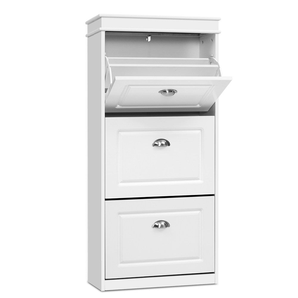 Artiss Shoe Cabinet Shoes Storage Rack White Organiser Shelf Cupboard 18 Pairs Drawer Artiss