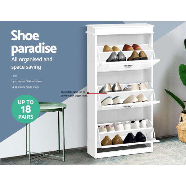 Artiss Shoe Cabinet Shoes Storage Rack White Organiser Shelf Cupboard 18 Pairs Drawer Artiss