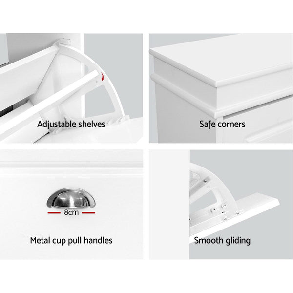 Artiss Shoe Cabinet Shoes Storage Rack White Organiser Shelf Cupboard 18 Pairs Drawer Artiss