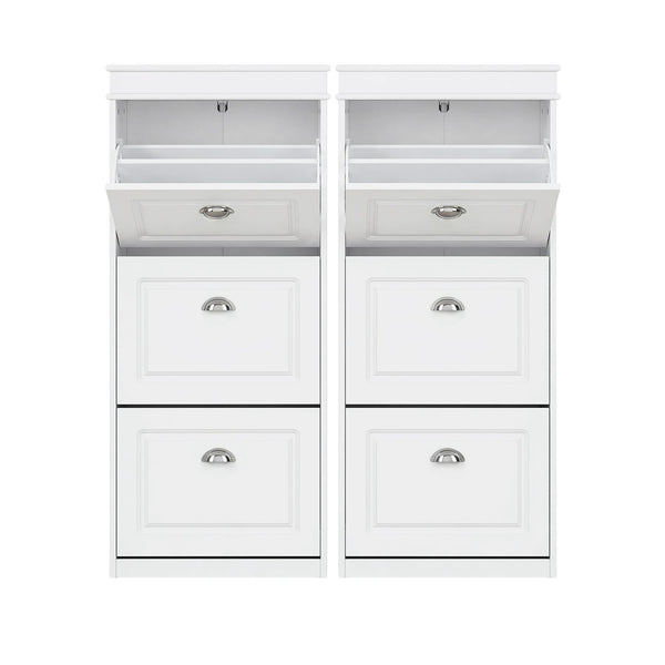Artiss 2x Shoe Cabinet Storage Organiser 3 Flip Drawer White Awezingly