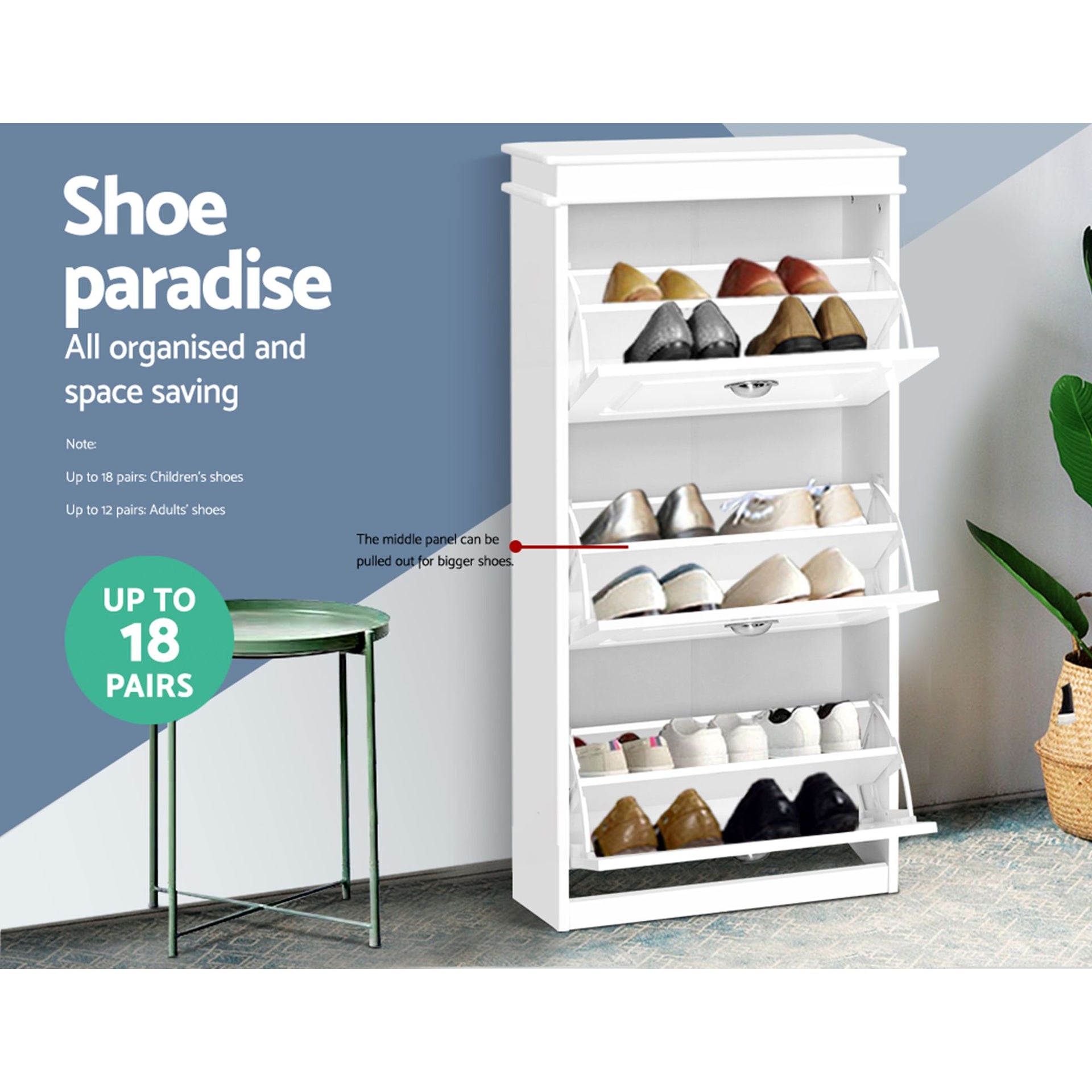 Artiss 2x Shoe Cabinet Storage Organiser 3 Flip Drawer White Awezingly