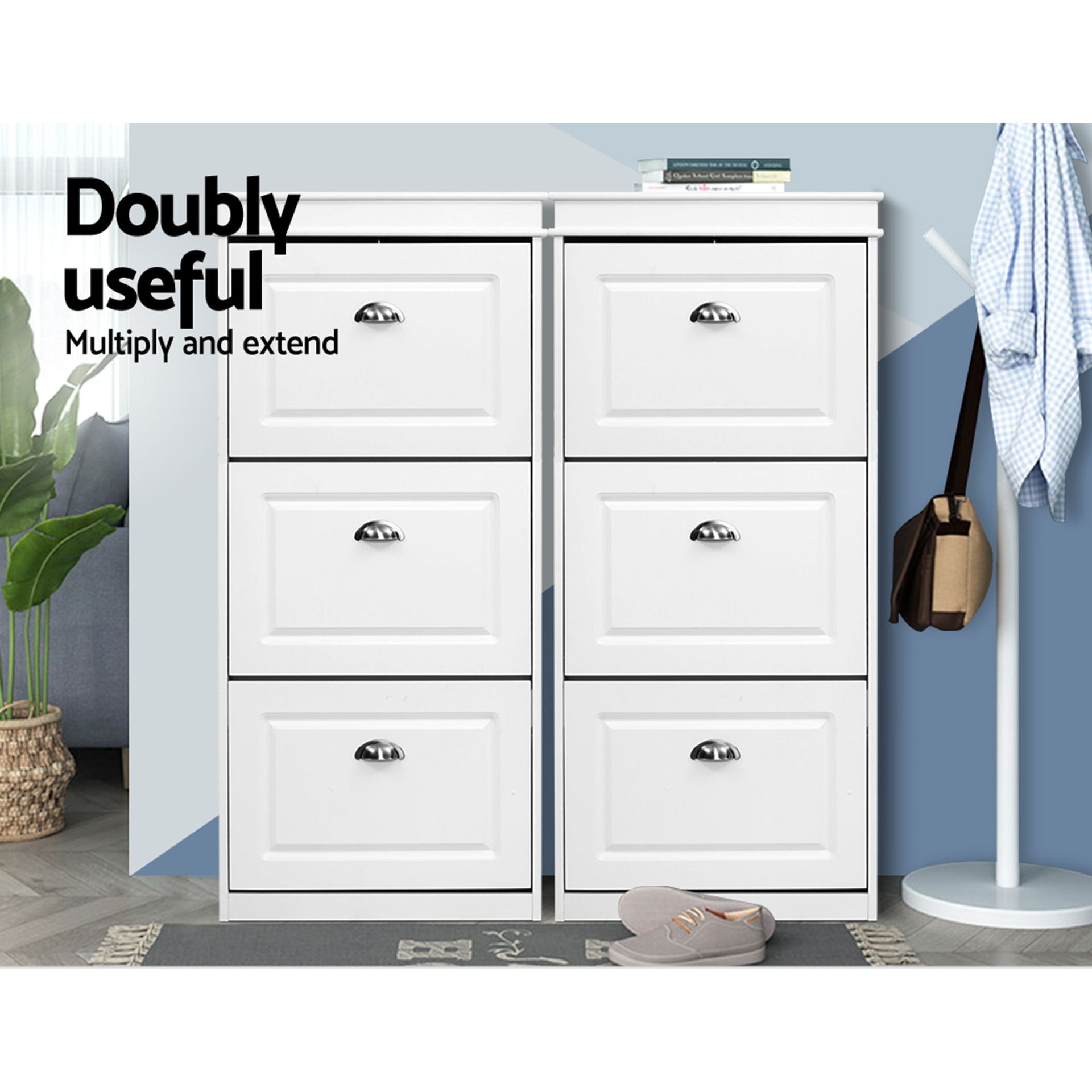 Artiss 2x Shoe Cabinet Storage Organiser 3 Flip Drawer White Awezingly
