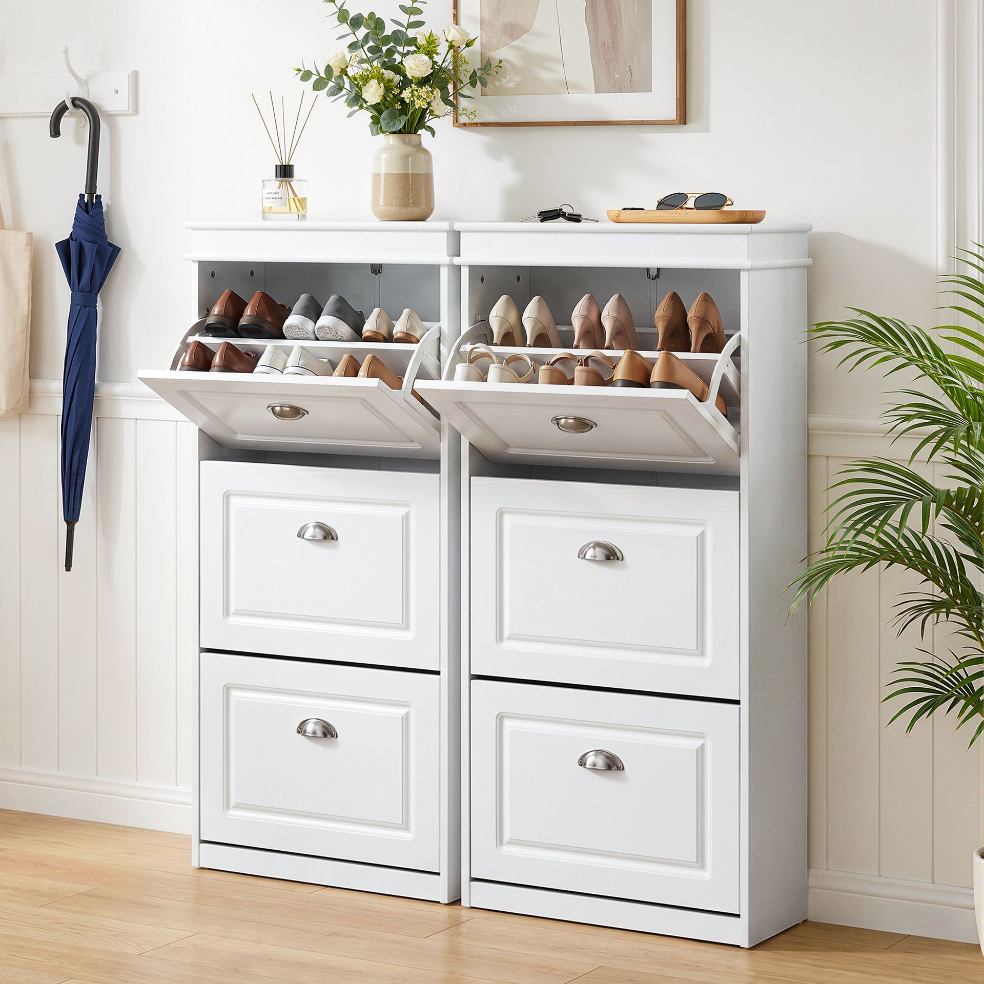 Artiss 2x Shoe Cabinet Storage Organiser 3 Flip Drawer White Awezingly