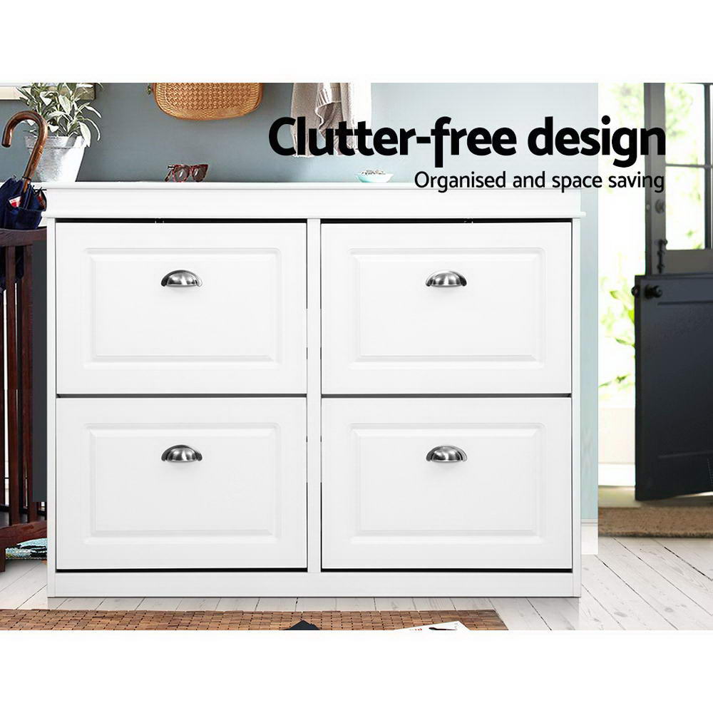 Artiss Shoe Cabinet Shoes Storage Rack Organiser White Shelf Drawer Cupboard 24 Pairs Artiss
