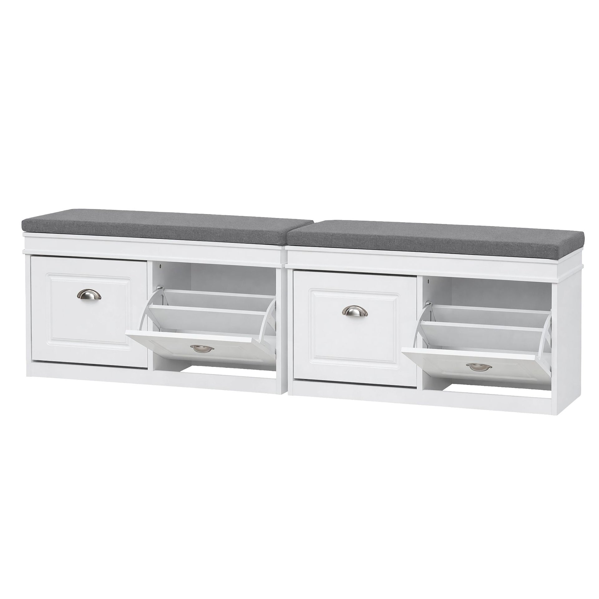 Artiss 2x Shoe Bench Set Flip Drawer White Awezingly