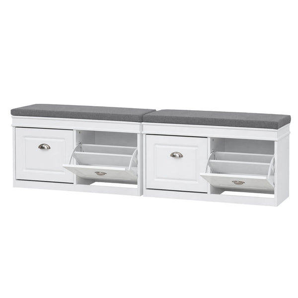 Artiss 2x Shoe Bench Set Flip Drawer White Awezingly