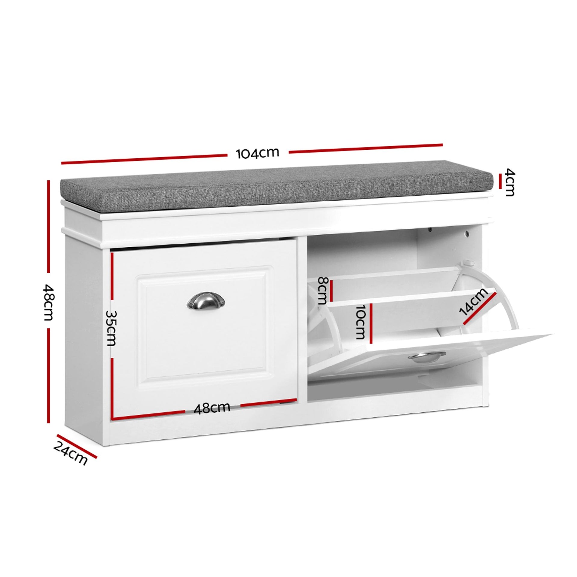 Artiss 2x Shoe Bench Set Flip Drawer White Awezingly