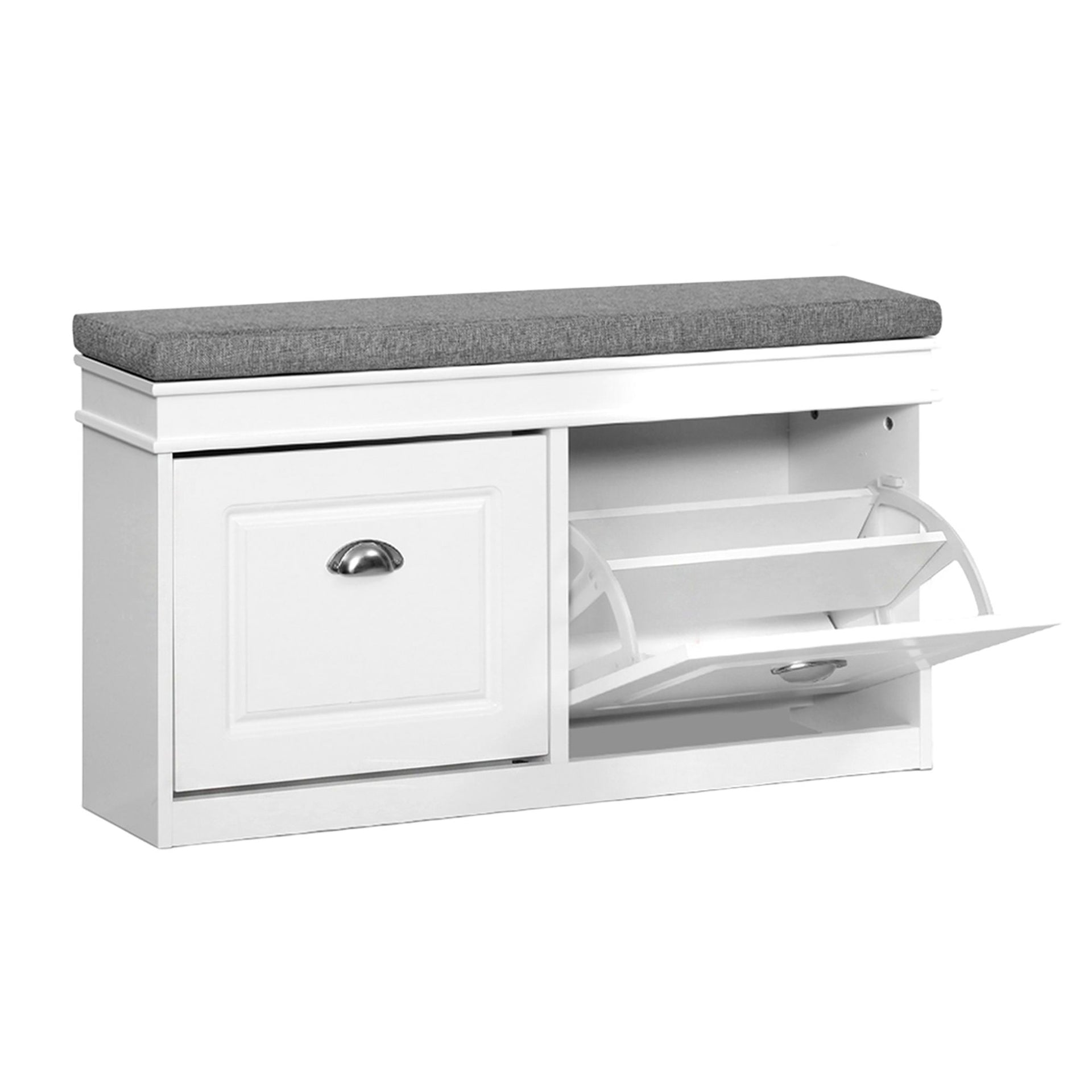 Artiss 2x Shoe Bench Set Flip Drawer White Awezingly