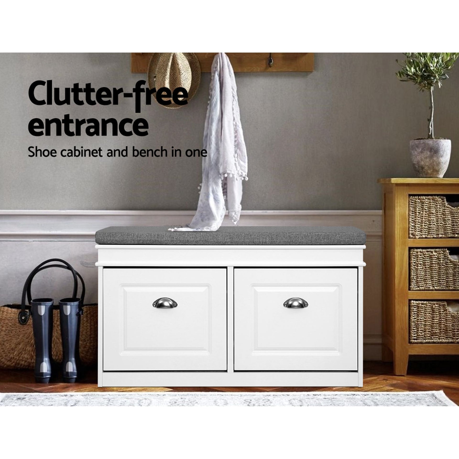 Artiss 2x Shoe Bench Set Flip Drawer White Awezingly