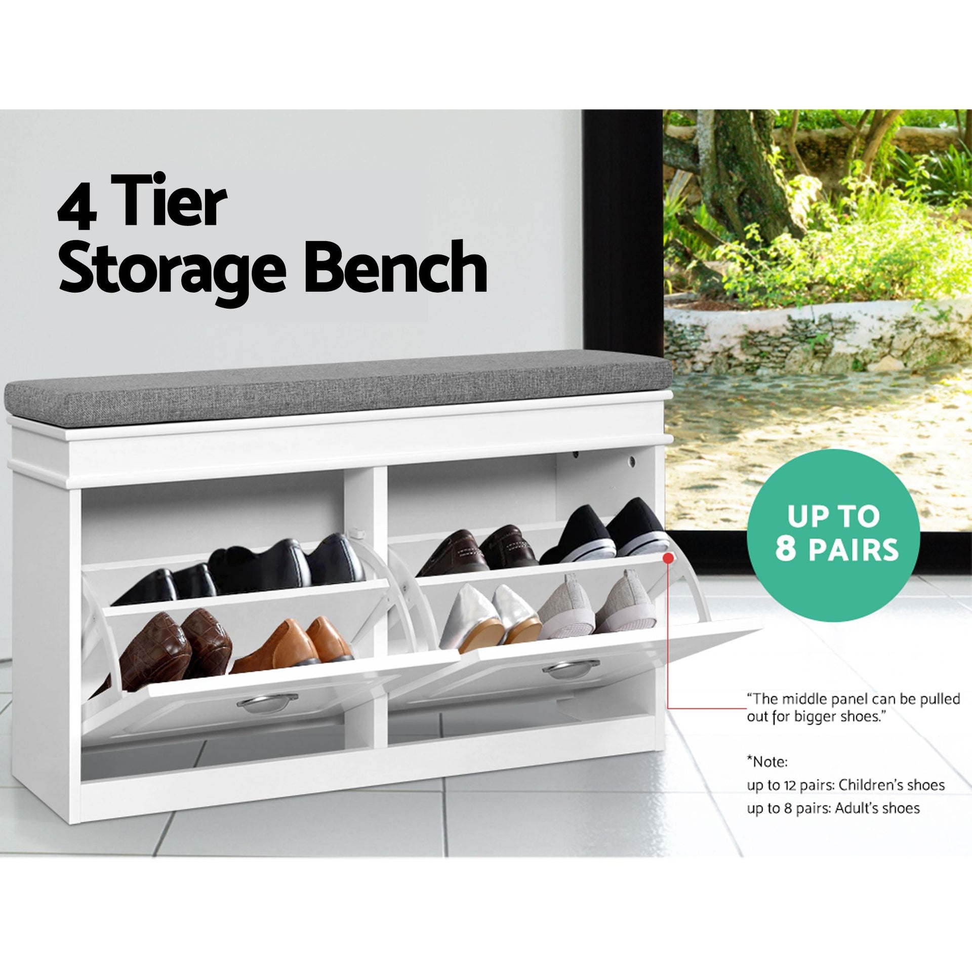 Artiss 2x Shoe Bench Set Flip Drawer White Awezingly