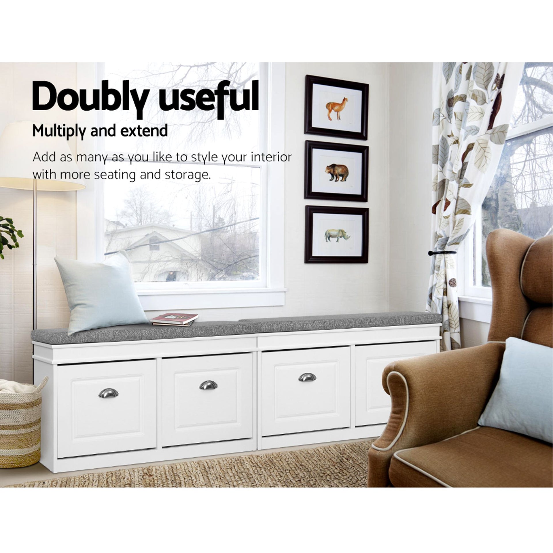 Artiss 2x Shoe Bench Set Flip Drawer White Awezingly