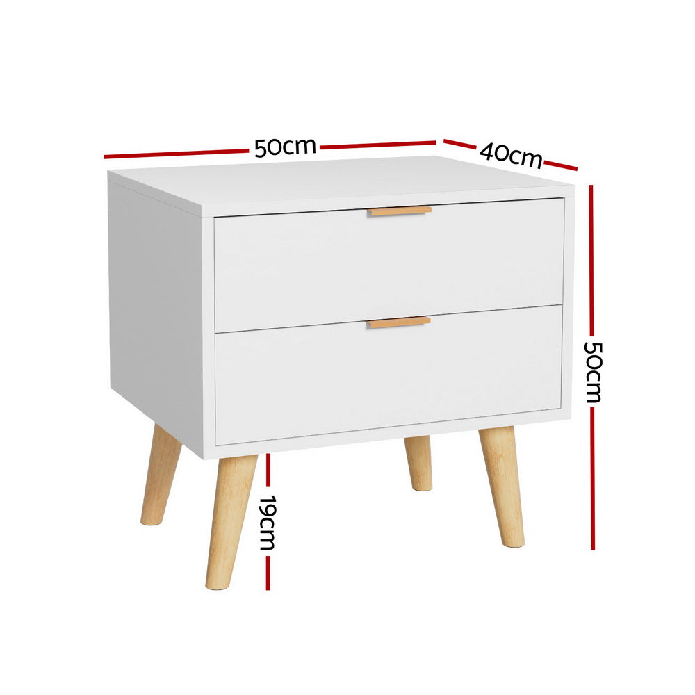 Artiss Bedside Table 2 Drawers - White Artiss