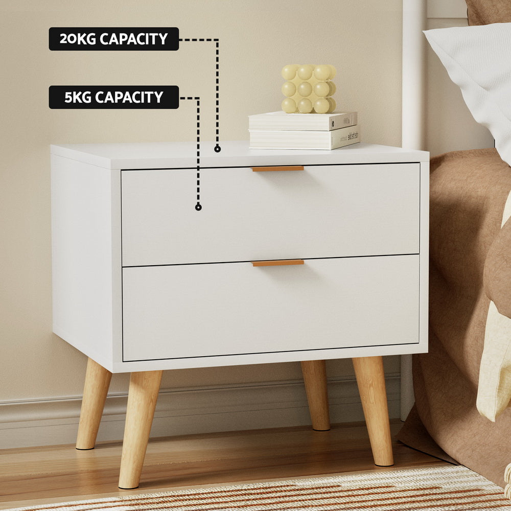 Artiss Bedside Table 2 Drawers - White Artiss