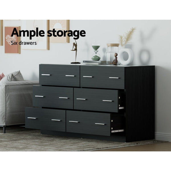 Artiss 6 Chest of Drawers Cabinet Dresser Table Tallboy Lowboy Storage Black Artiss