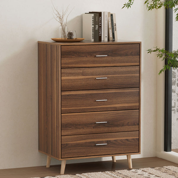 Artiss 5 Chest of Drawers - MIRI Walnut Artiss